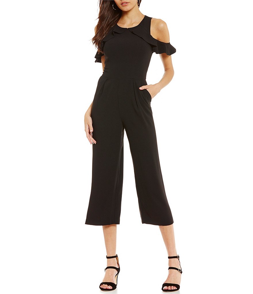 Maggy London Flutter Cold Shoulder Cropped Culotte Jumpsuit