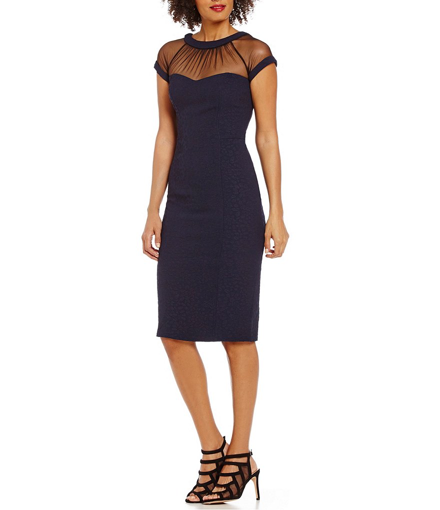Maggy London Illusion Neck Crepe Jacquard Sheath Dress