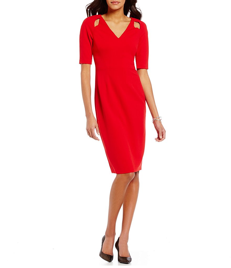 Maggy London Scuba Crepe V-Neck Sheath Dress