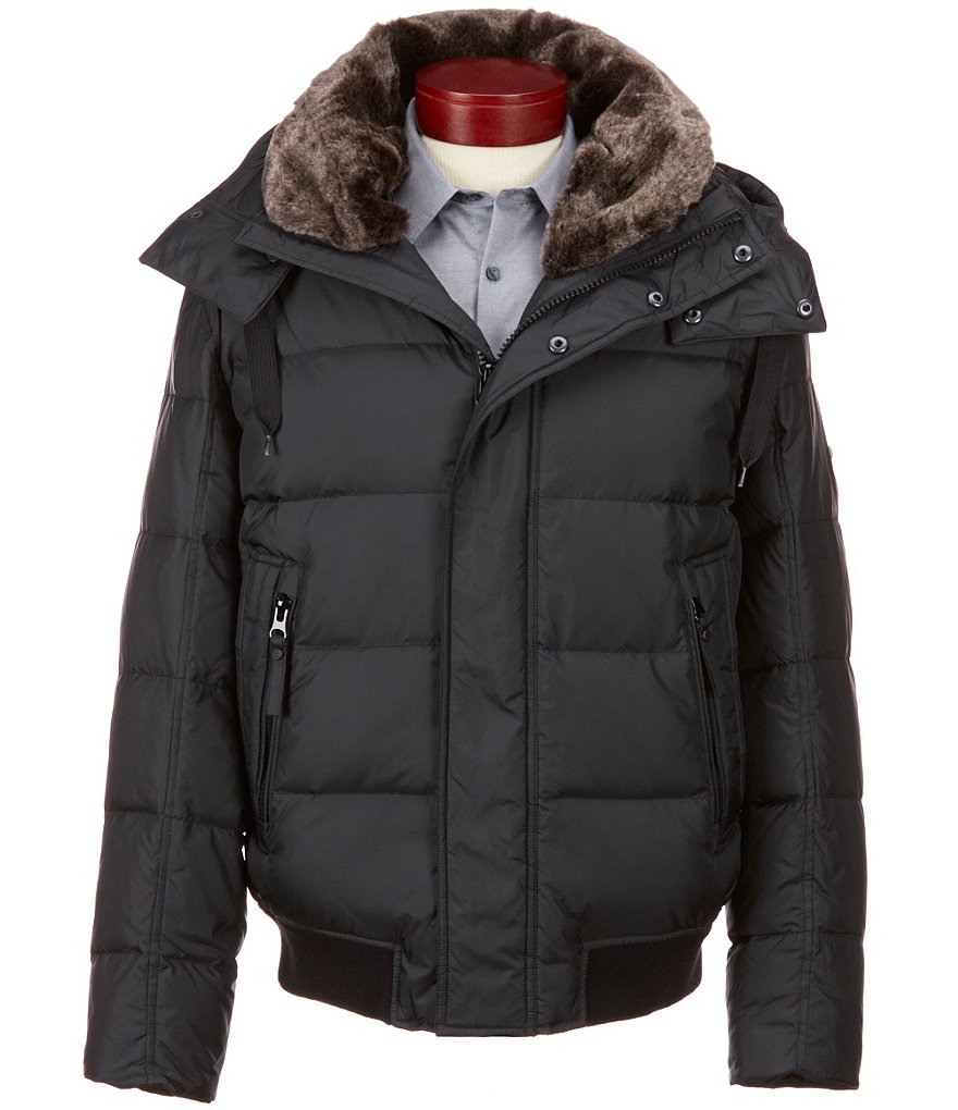 Marc New York Andrew Marc Rockingham Down Faux-Fur Collar Bomber Jacket