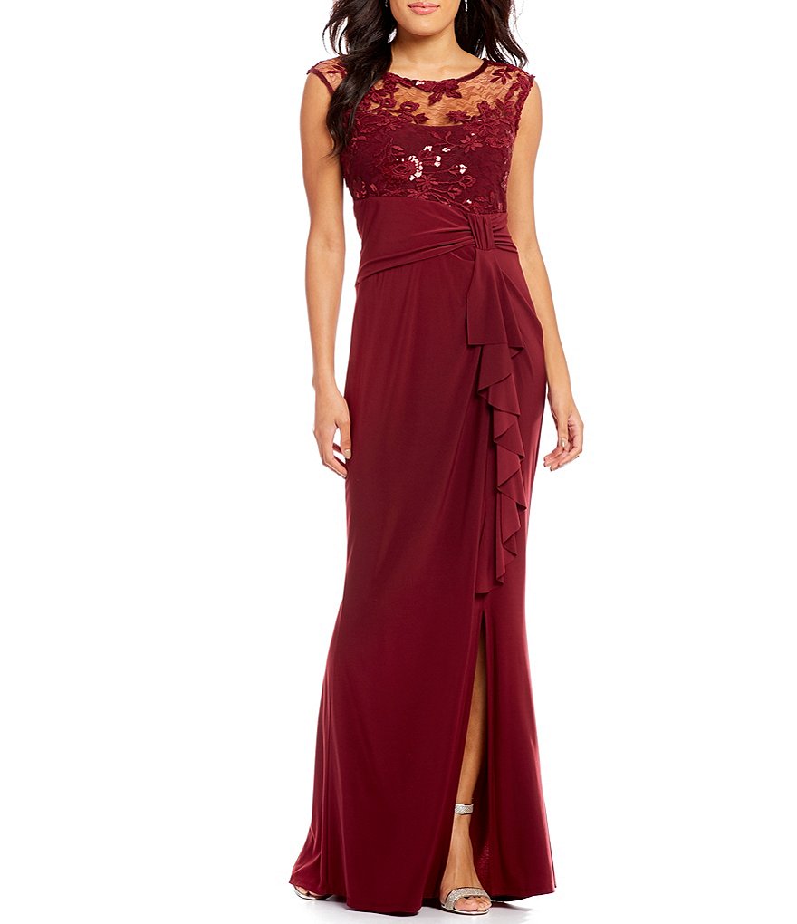 Marina Cap-Sleeve Embroidered Gown