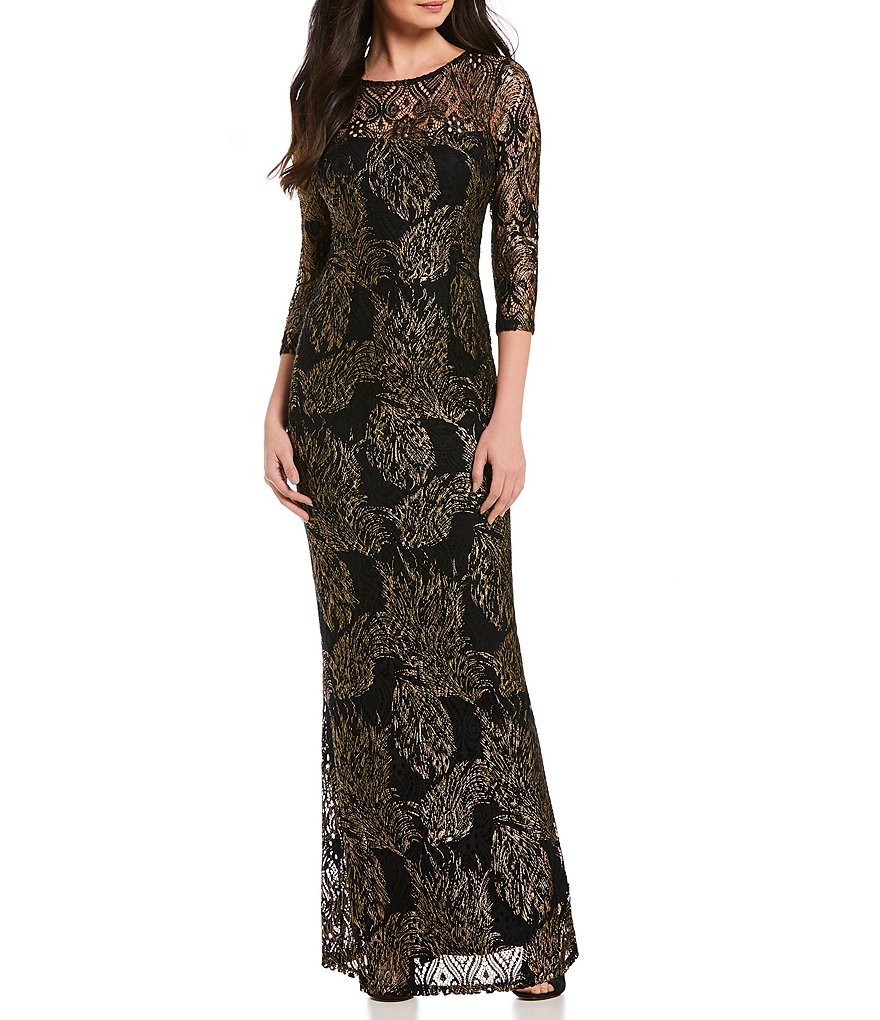 Marina Foil Lace Keyhole-Back Gown
