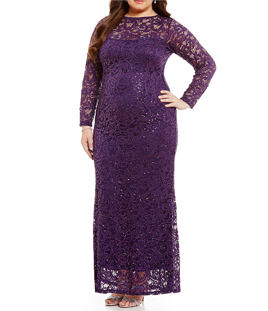 Marina Plus Illusion Sequin Lace Gown