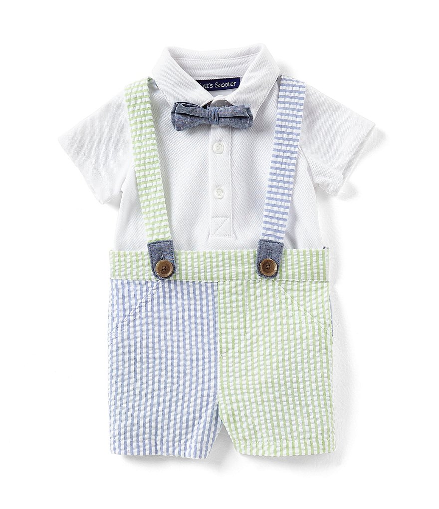 Matt's Scooter Baby Boys Newborn-24 Months Collared Bodysuit, Seersucker Shorts & Chambray Bow Tie