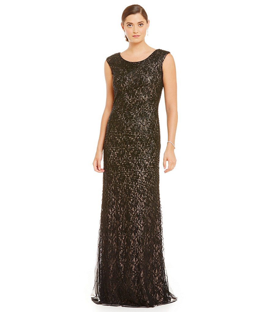 MGNY Madeline Gardner New York Caviar Beaded Cap Sleeve Gown