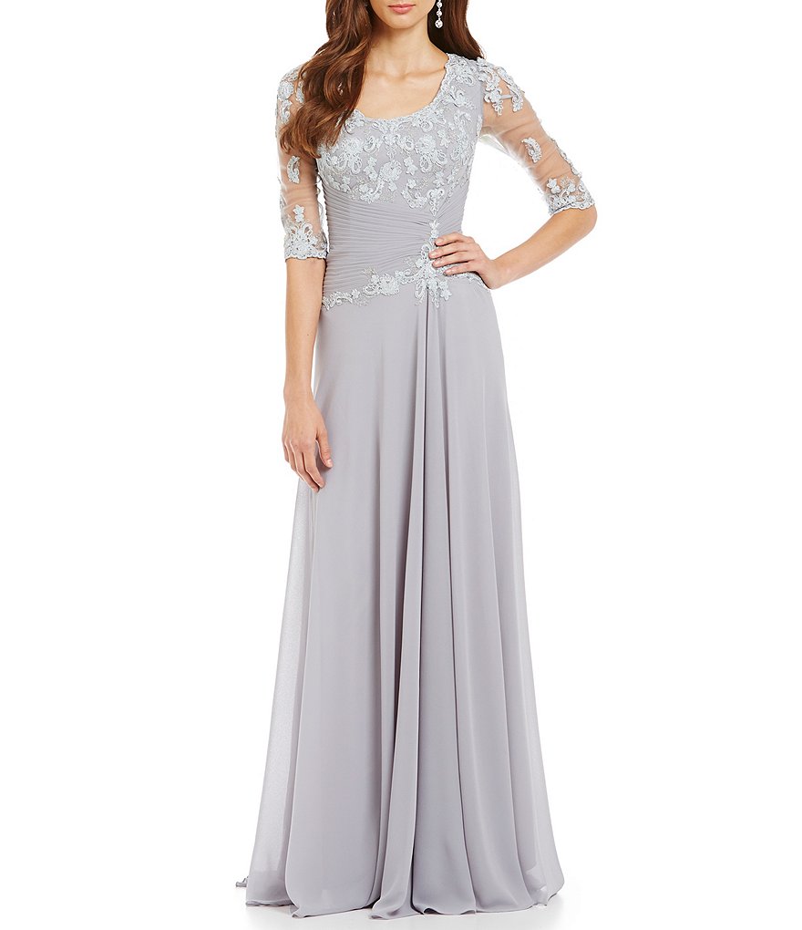 MGNY Madeline Gardner New York Lace Illusion Sleeve Gown