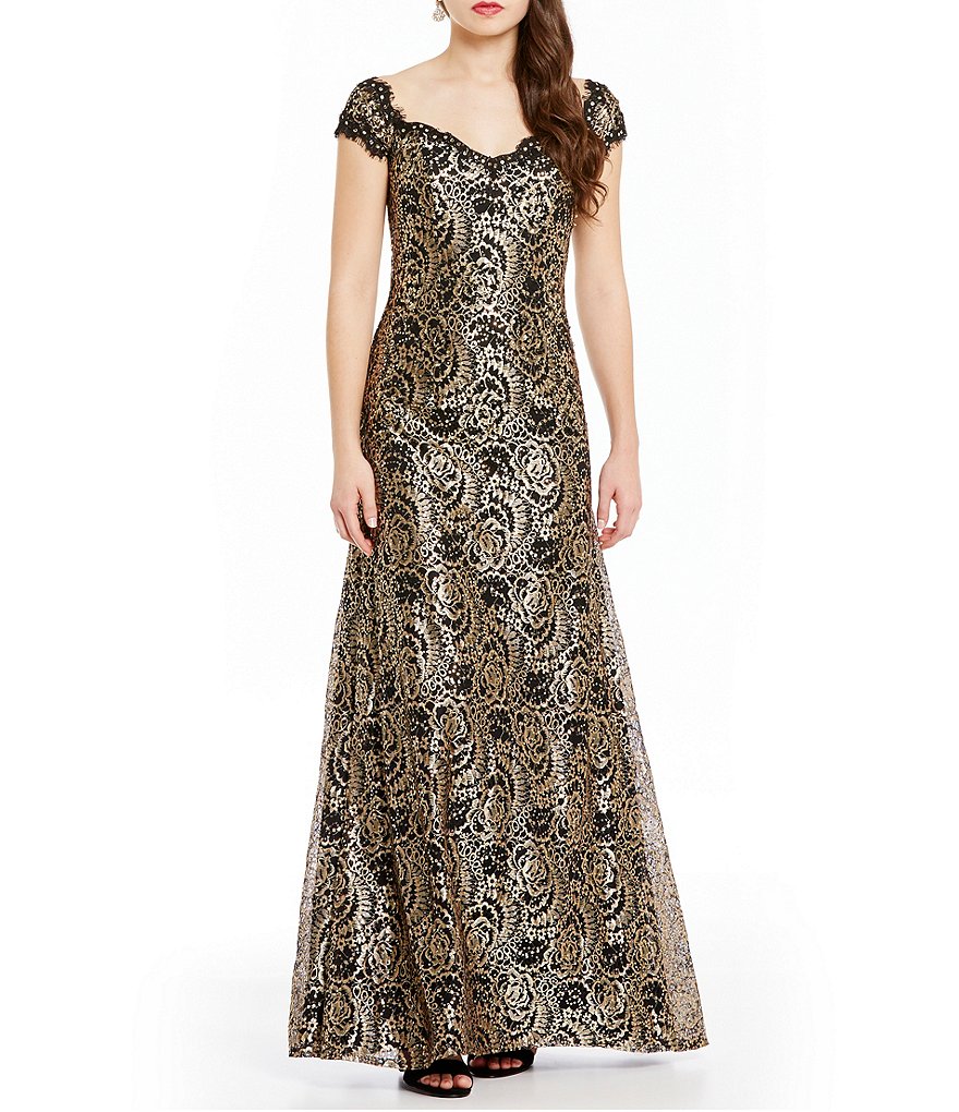 MGNY Madeline Gardner New York Sequin Metallic Lace Gown