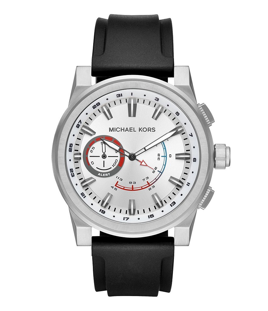 Michael Kors Access Grayson Silicone-Strap Silver Dial Hybrid Smart Watch