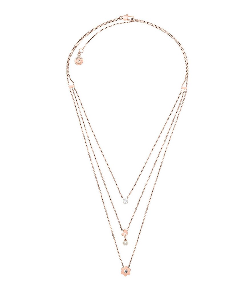 Michael Kors Flower Power Rose Gold Tone Triple Strand Necklace