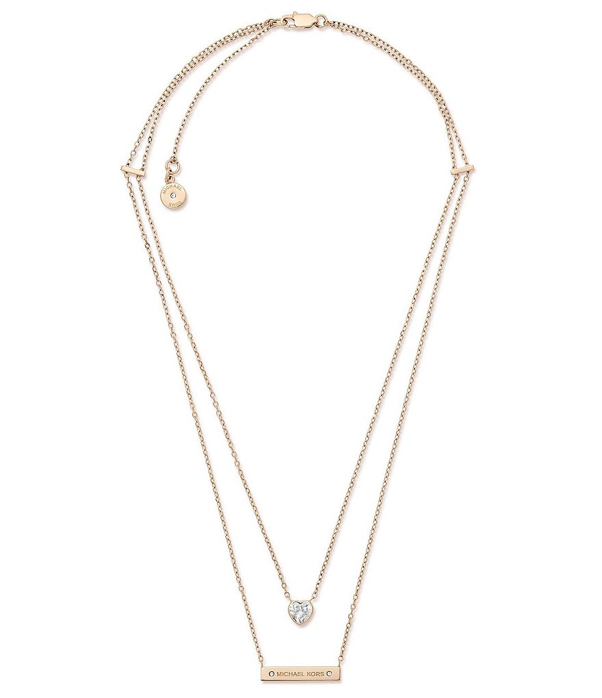 Michael Kors Heart & Logo Bar Pendant Necklace