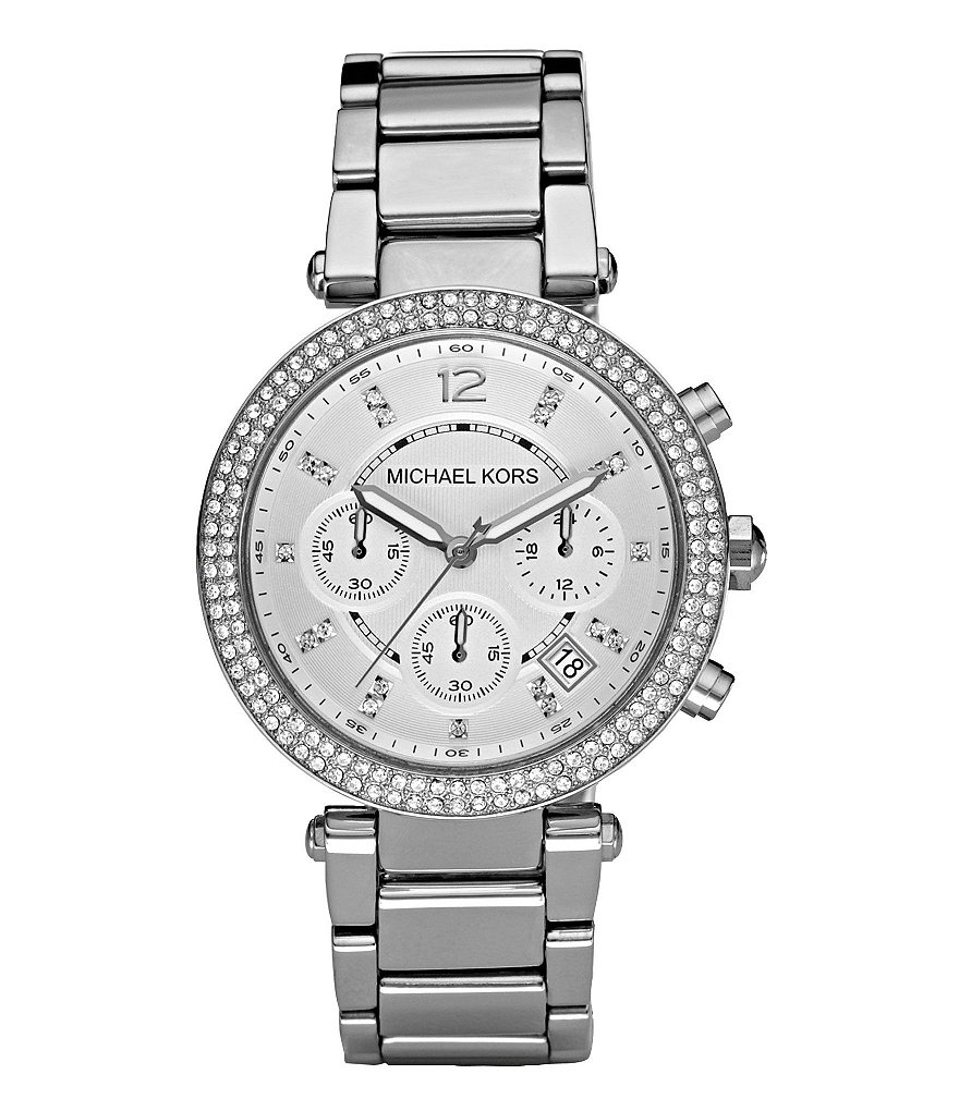 Michael Kors Parker Silver-Dial Stainless Steel Chronograph Watch