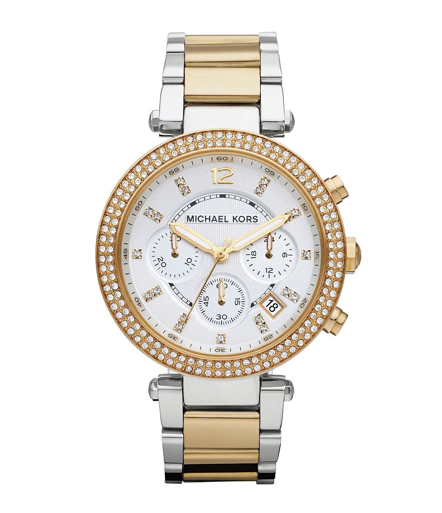 Michael Kors Parker Two Tone Stainless Steel Crystal Chronograph Watch