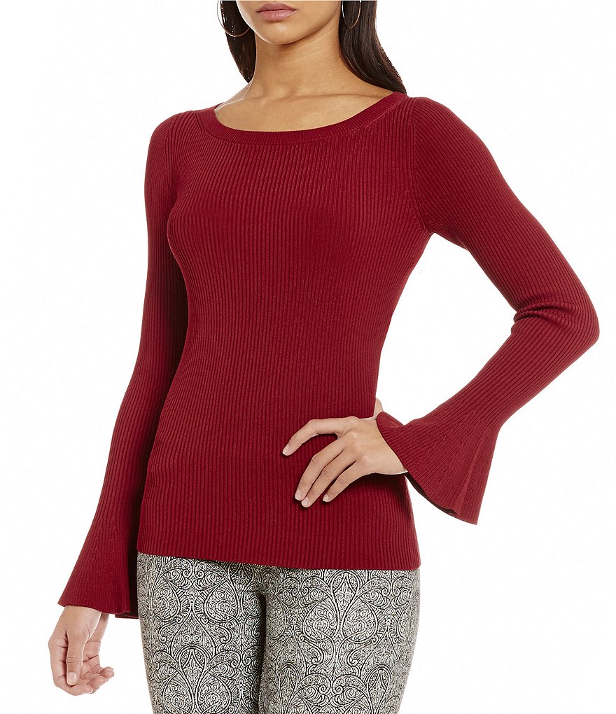 MICHAEL Michael Kors Boat Neck Bell Sleeve Ribbed Knit Sweater