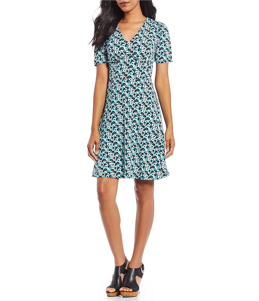 MICHAEL Michael Kors Carnation Floral Print V-Neck Empire Waist A-Line Dress