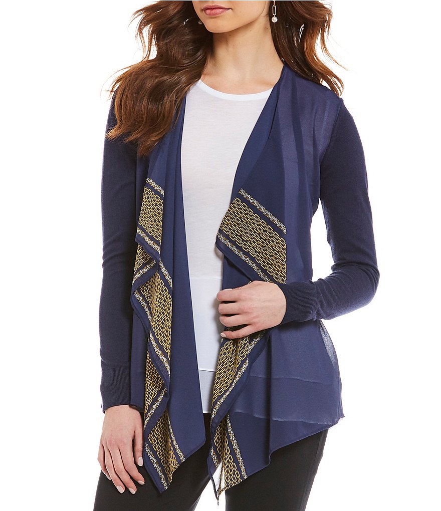 MICHAEL Michael Kors Chain Print Draped Scarf Front Open Cardigan