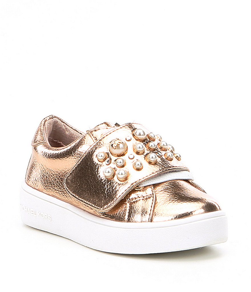 MICHAEL Michael Kors Girls' Ivy Chic Metallic Pearl Stud Detail Sneakers