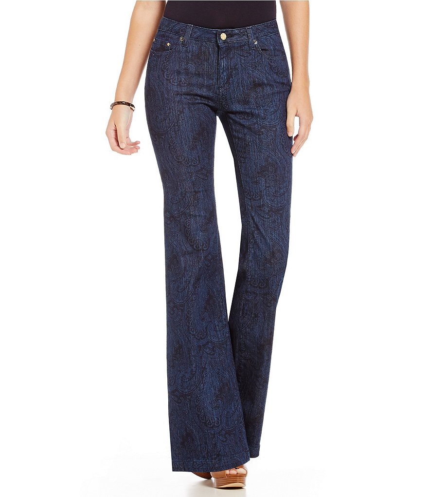 MICHAEL Michael Kors Grove Paisley Laser Printed Denim Flare-Leg Jeans