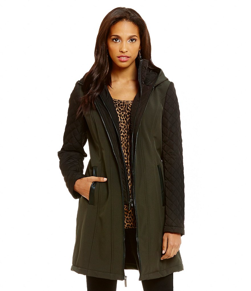 MICHAEL Michael Kors Mixed Media Soft Shell Quilted-Sleeves Hooded Coat