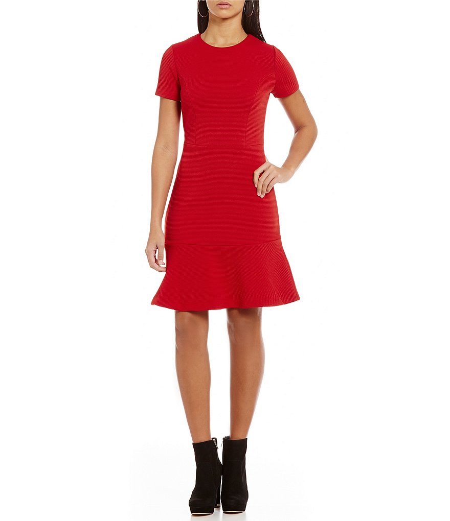 MICHAEL Michael Kors Ottoman Knit Flounce Hem A-Line Dress