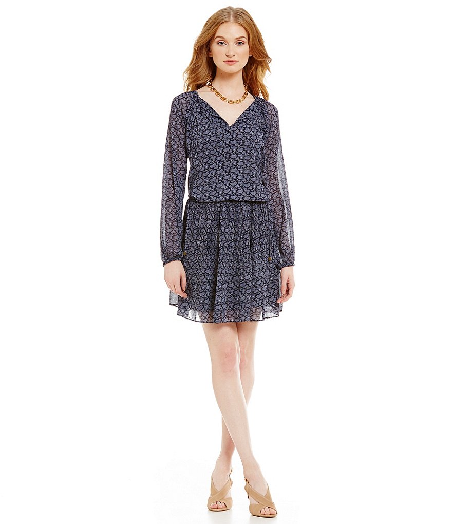 MICHAEL Michael Kors Paisley Print Georgette Split Neck Blouson Dress