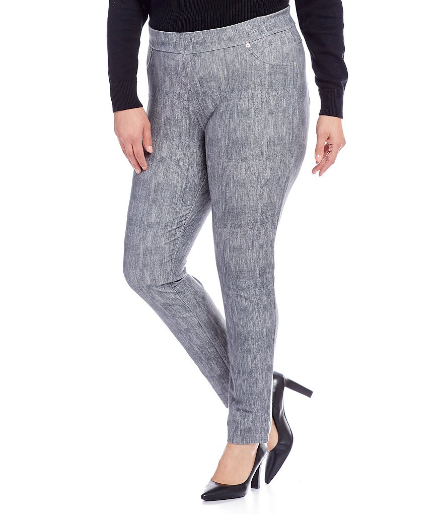MICHAEL Michael Kors Plus Classic Washed Ash Grey Denim Print Stretch Twill Knit Leggings