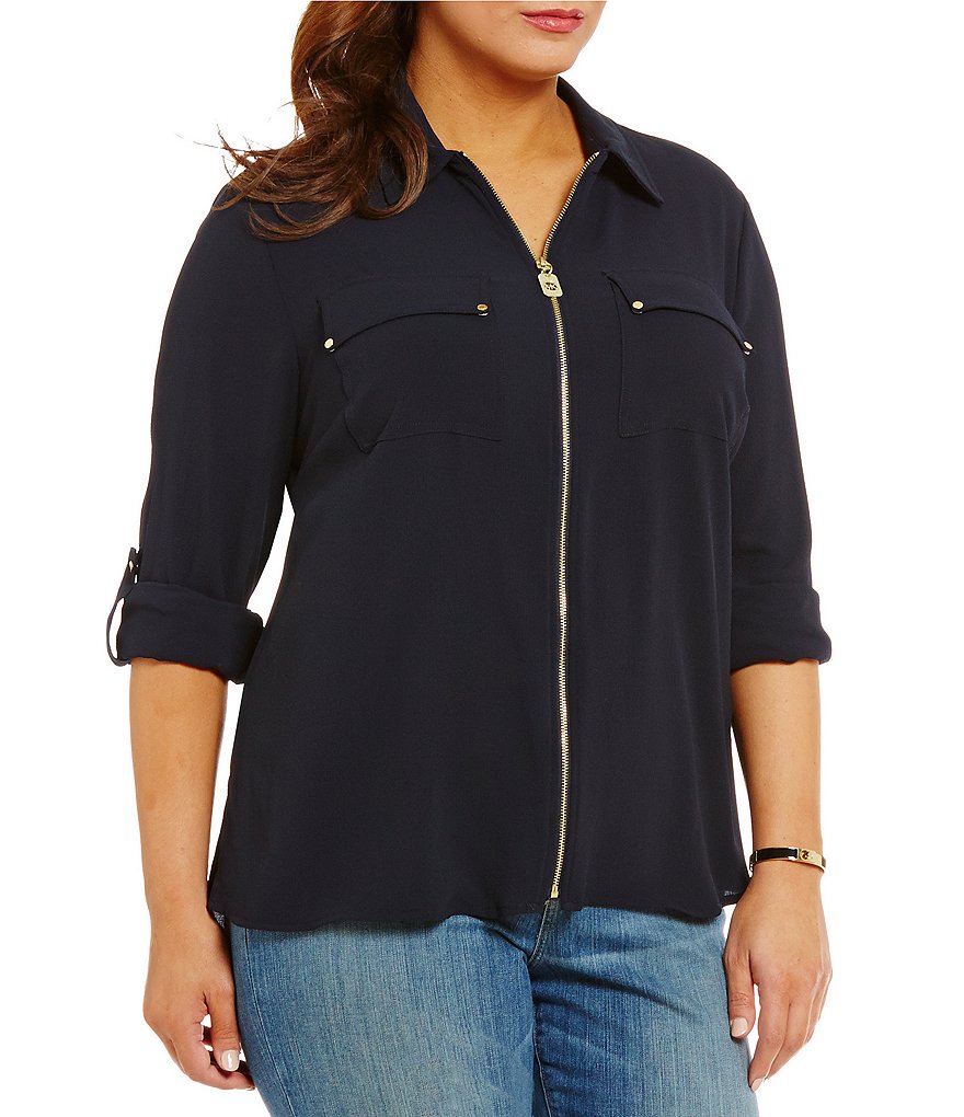 MICHAEL Michael Kors Plus Crepe Zip-Front Top