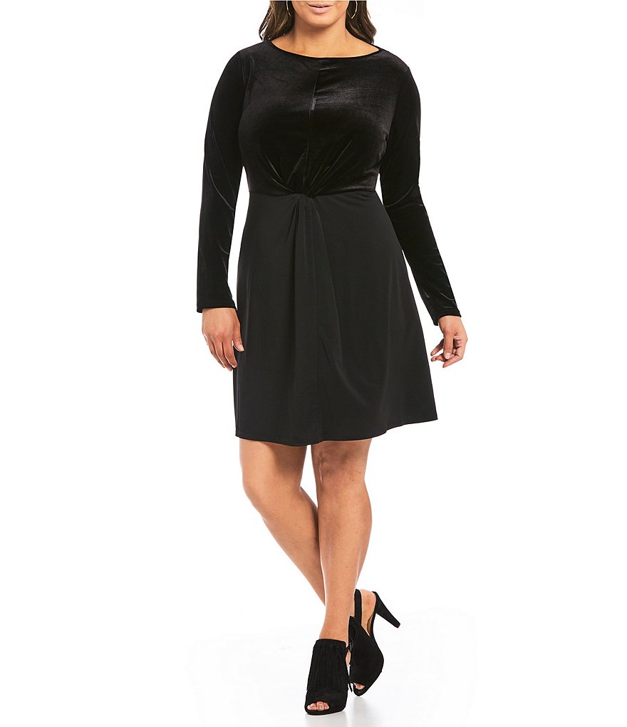 MICHAEL Michael Kors Plus Knit Velvet and Matte Jersey Twist Waist A-Line Dress