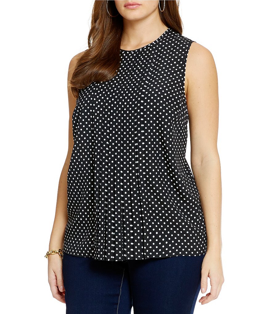 MICHAEL Michael Kors Plus Mini Mod Spot-Print Pleat Front Top