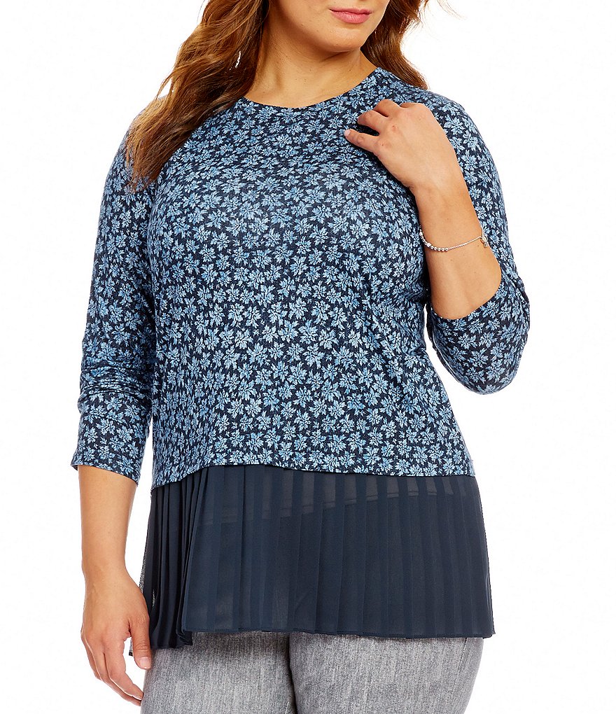 MICHAEL Michael Kors Plus Pleated Georgette Hem Bayeux Floral Print Knit Top