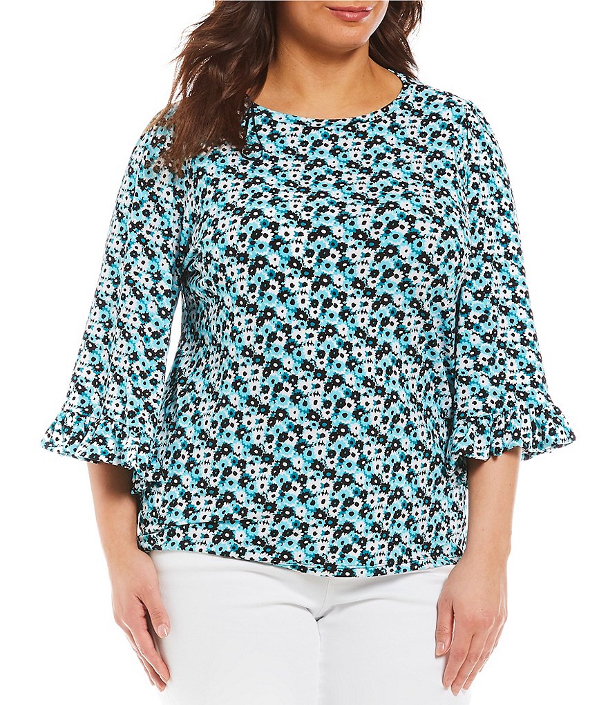 MICHAEL Michael Kors Plus Size Carnation Floral Print Ruffle Sleeve Top