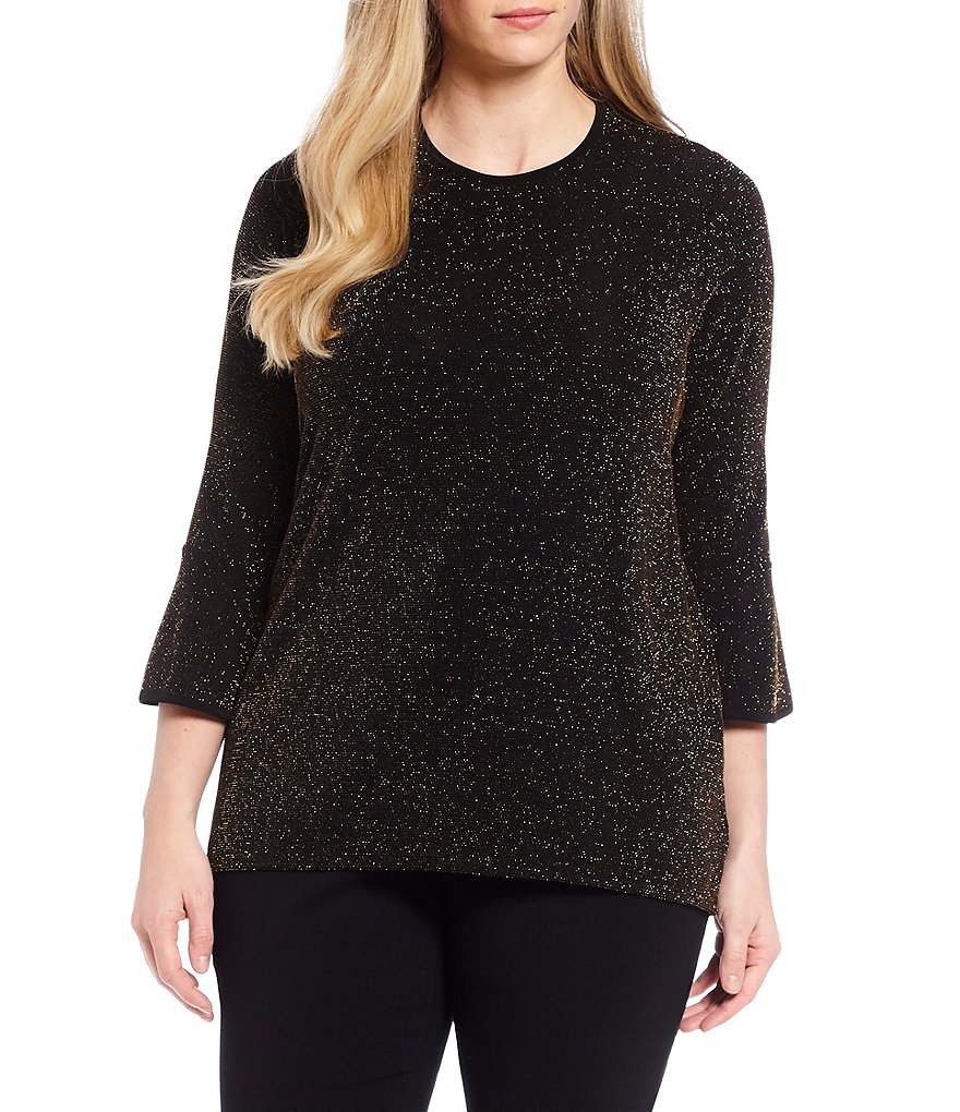 MICHAEL Michael Kors Plus Size Metallic Knit Trumpet Sleeve Top