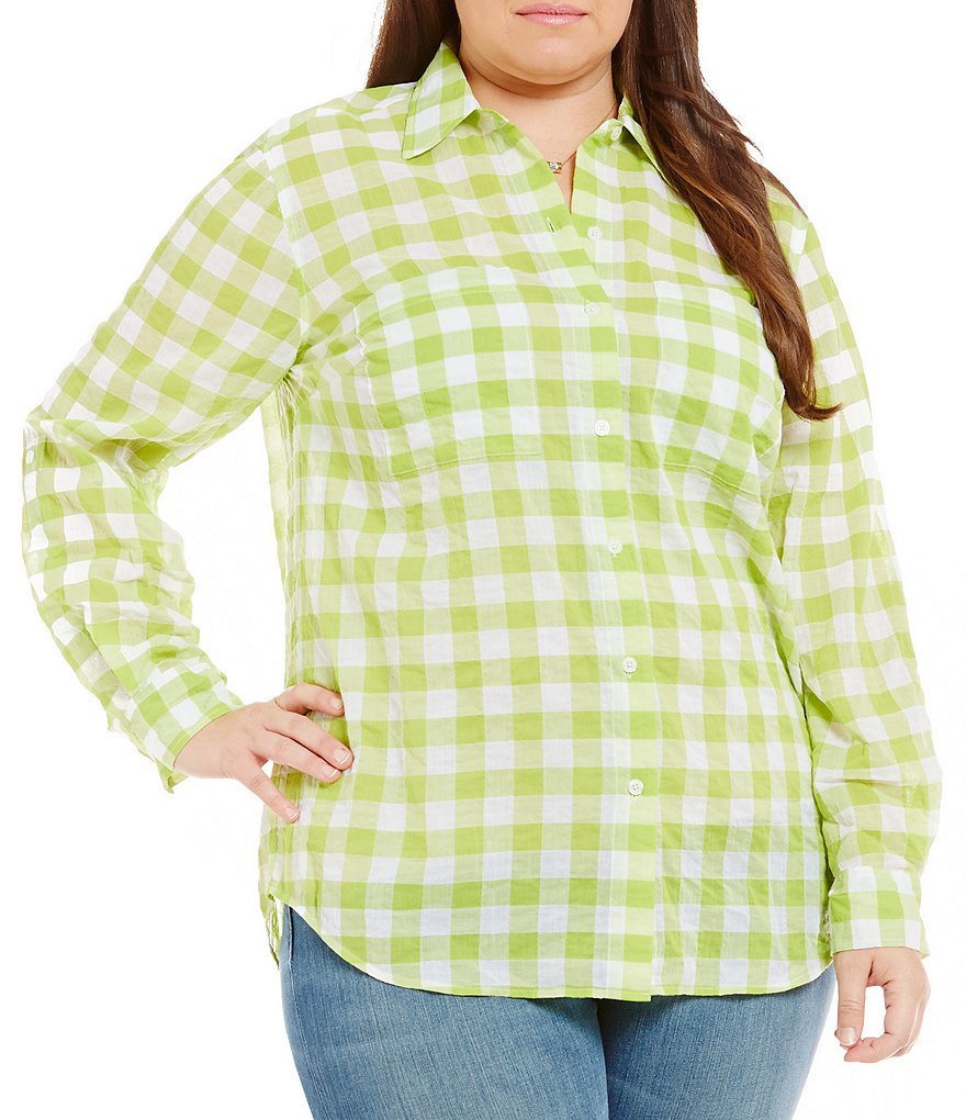 MICHAEL Michael Kors Plus Waterfront Yarn-Dye Plaid Roll Sleeve Shirt