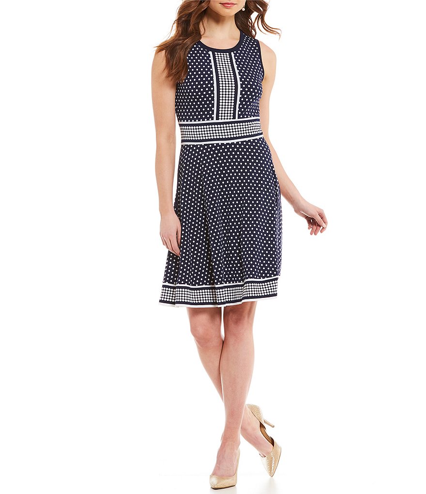 MICHAEL Michael Kors Simple Dot Border Print Matte Jersey Fit-and-Flare Dress