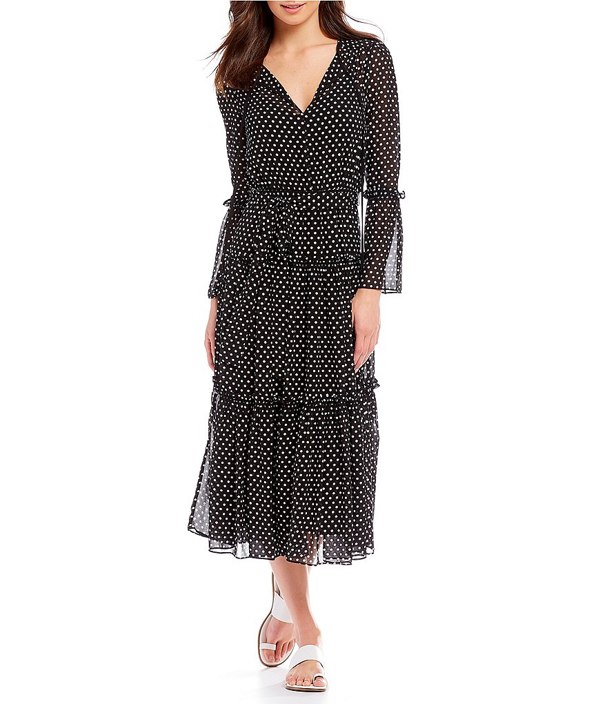 MICHAEL Michael Kors Simple Dot Print Tiered Boho Midi Dress