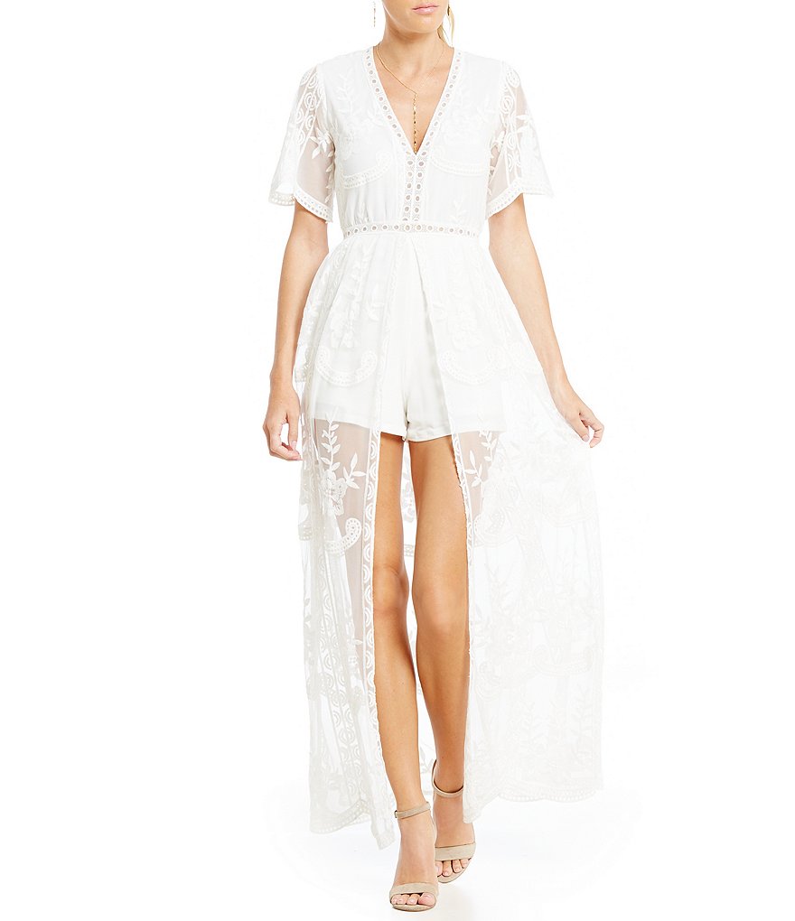 Midnight Doll Plunging V-Neck Embroidered Maxi Romper