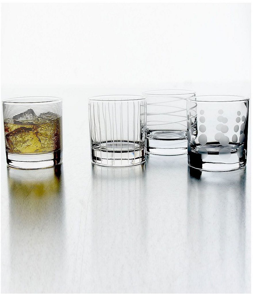 Mikasa Cheers Striped, Swirled & Dotted Double Old Fashioned Glasses, Set of 4
