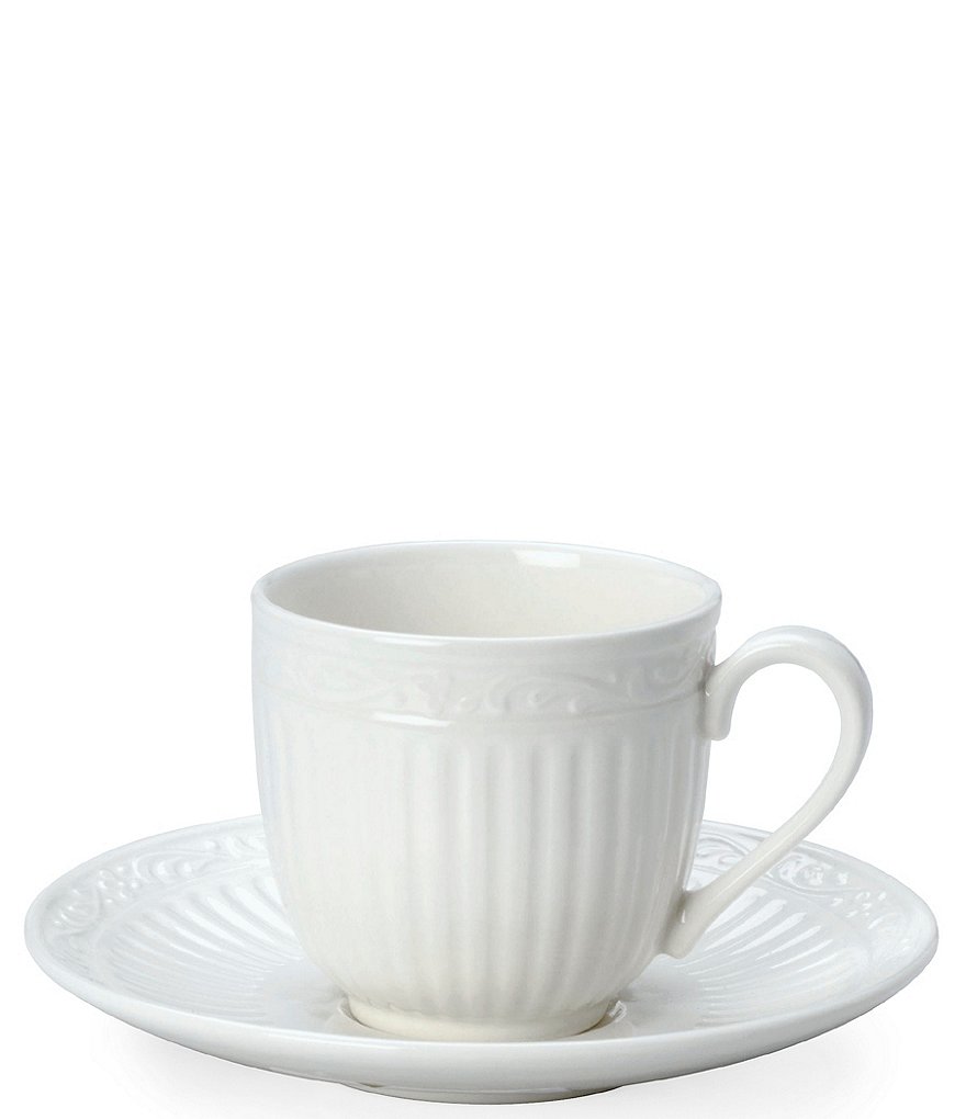Mikasa Italian Countryside Ridged Floral Stoneware Espresso Cup & Saucer Set