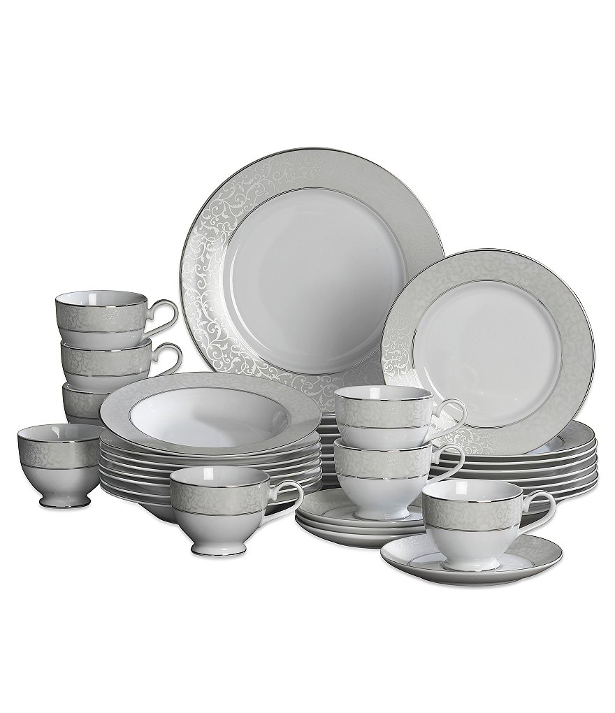 Mikasa Parchment Ivy Scroll Platinum Porcelain 40-Piece China Set