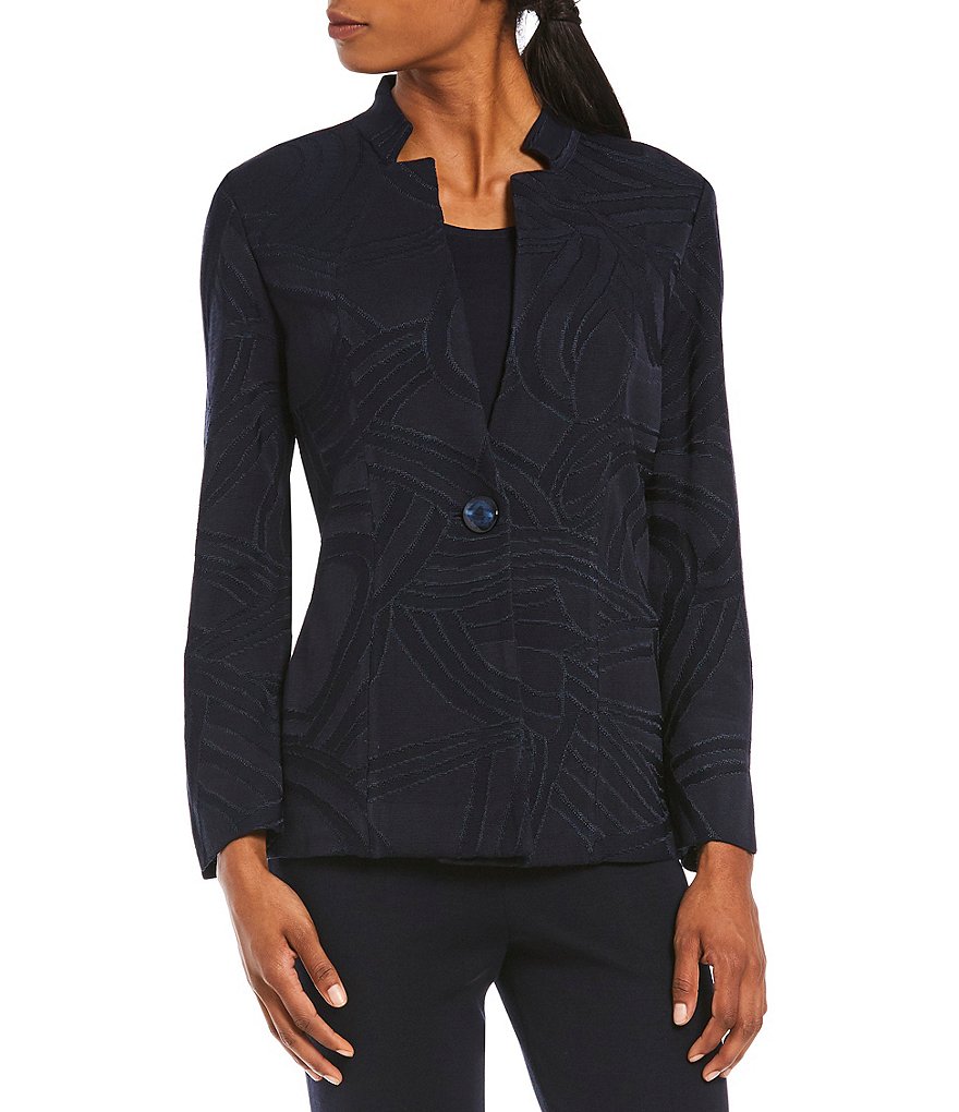 Ming Wang Notched Collar Tonal Textured Jacket