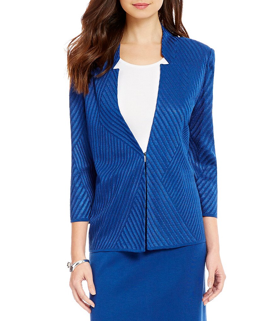 Ming Wang Solid Textured Notch Collar Jacket