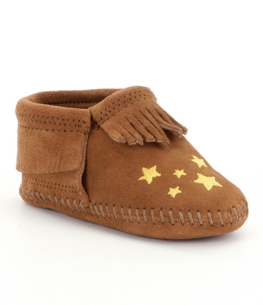 Minnetonka Girls´ Star Riley Star-Embroidered Fringed Crib Shoes