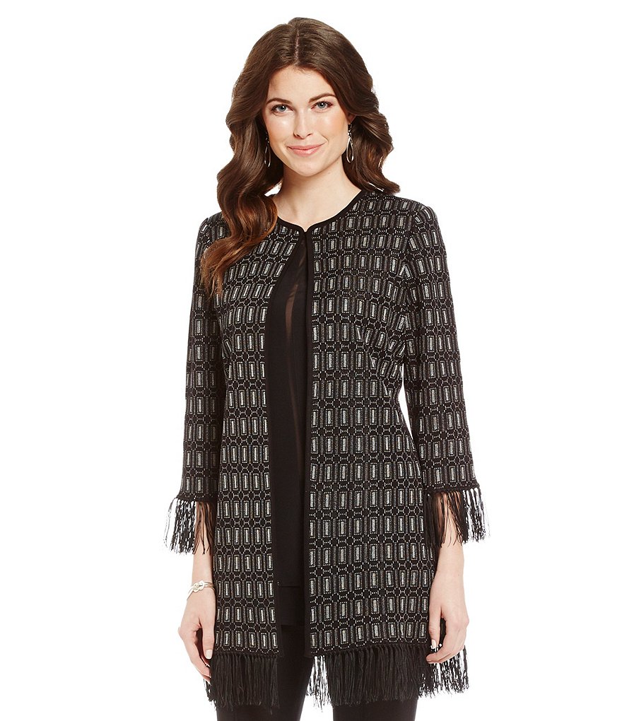 Misook Pattern Fringe Jacket