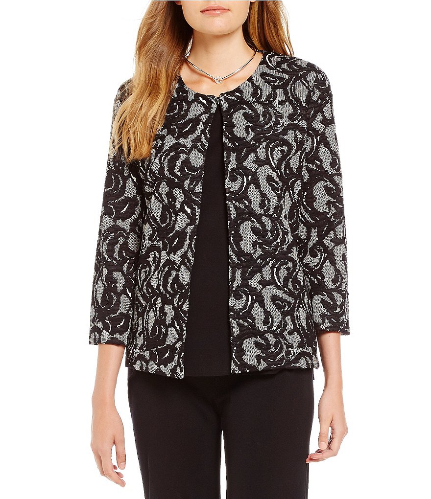 Misook Round Neck Lace Print Jacket