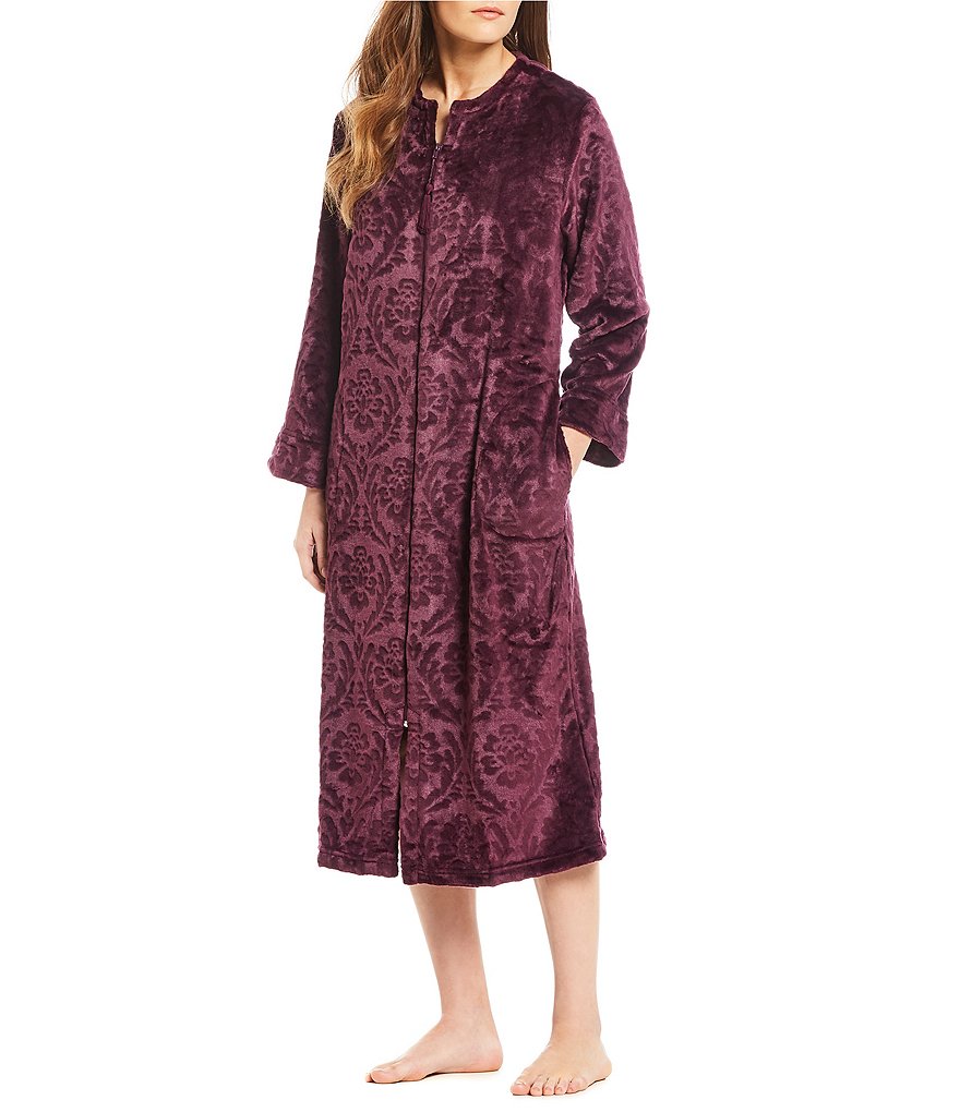 Miss Elaine Damask French Fleece Long Zip-Front Robe