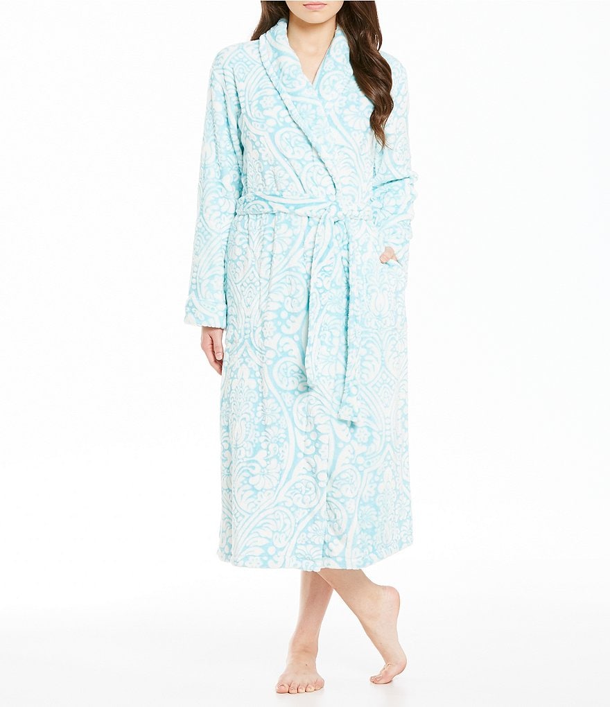 Miss Elaine Damask Luxe Fleece Long Wrap Robe