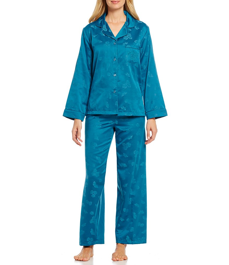 Miss Elaine Brushed Back Satin Floral Printed Pajamas