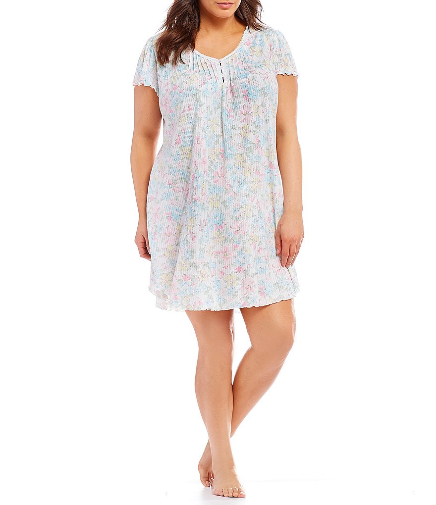 Miss Elaine Plus Floral Watercolor Sofiknit Nightgown