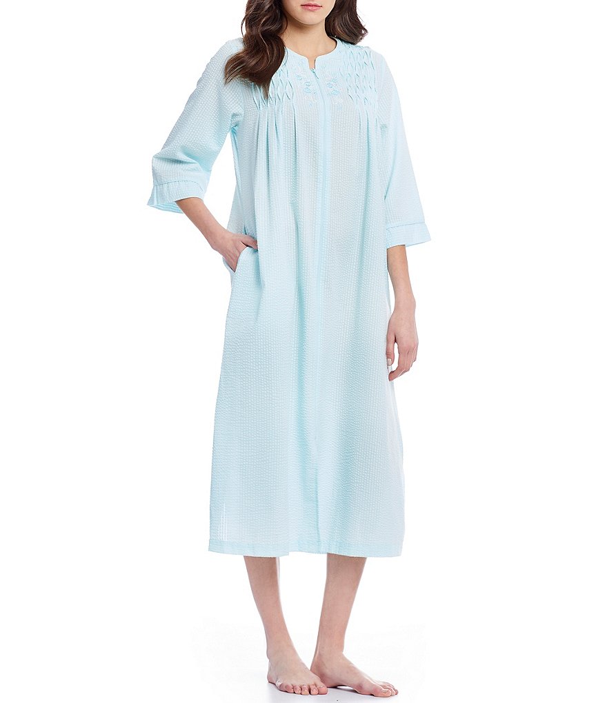 Miss Elaine Seersucker Tasseled Zip Robe