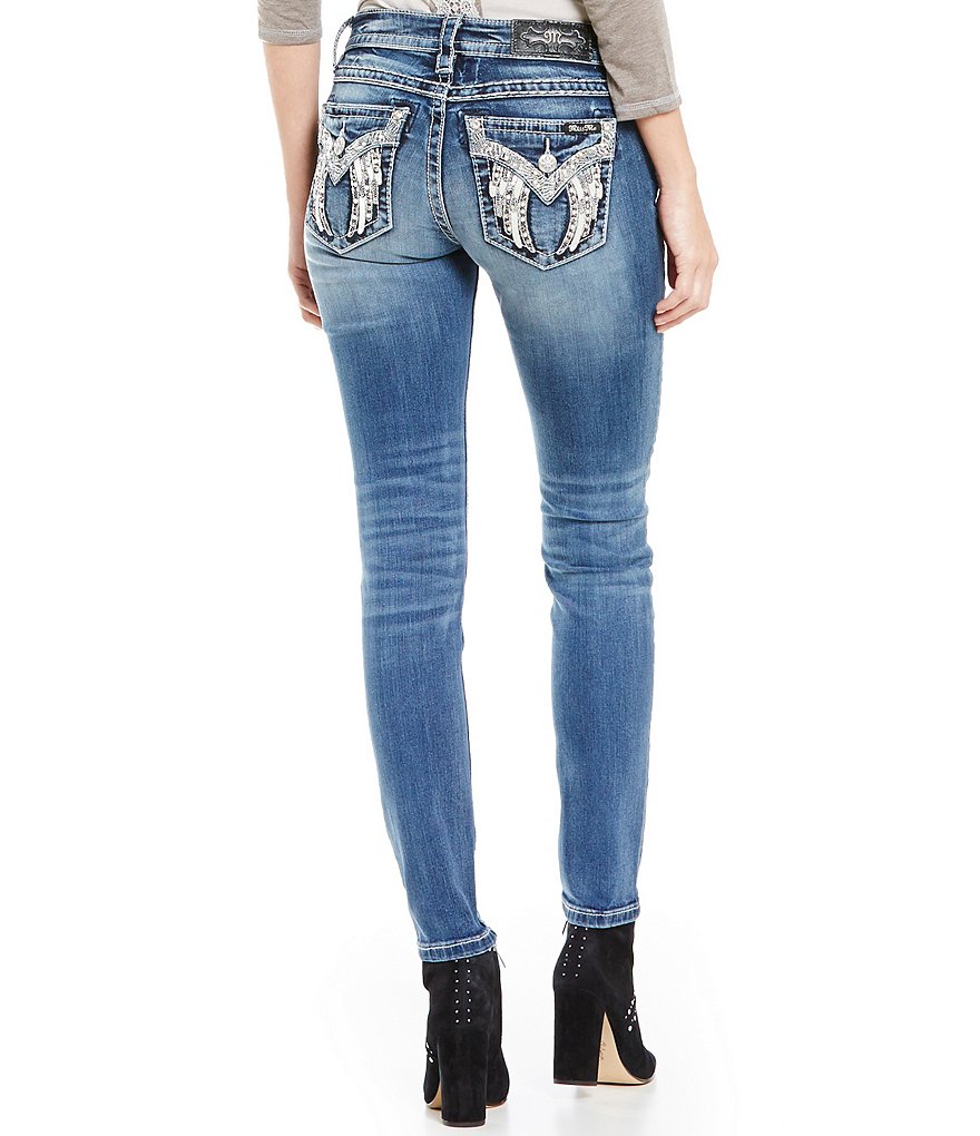 Miss Me Embellished Wing Pocket Mid-Rise Stretch Skinny Jeans