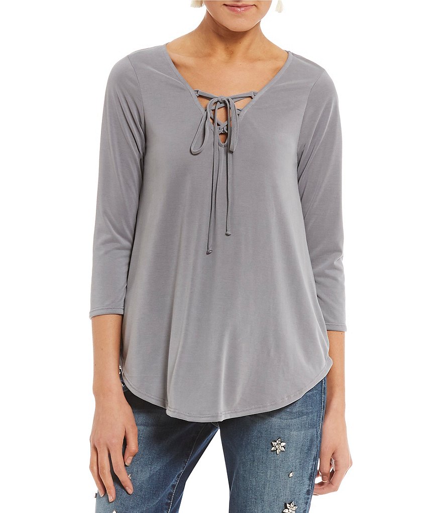 Moa Moa Lace-Up 3/4 Sleeve Top